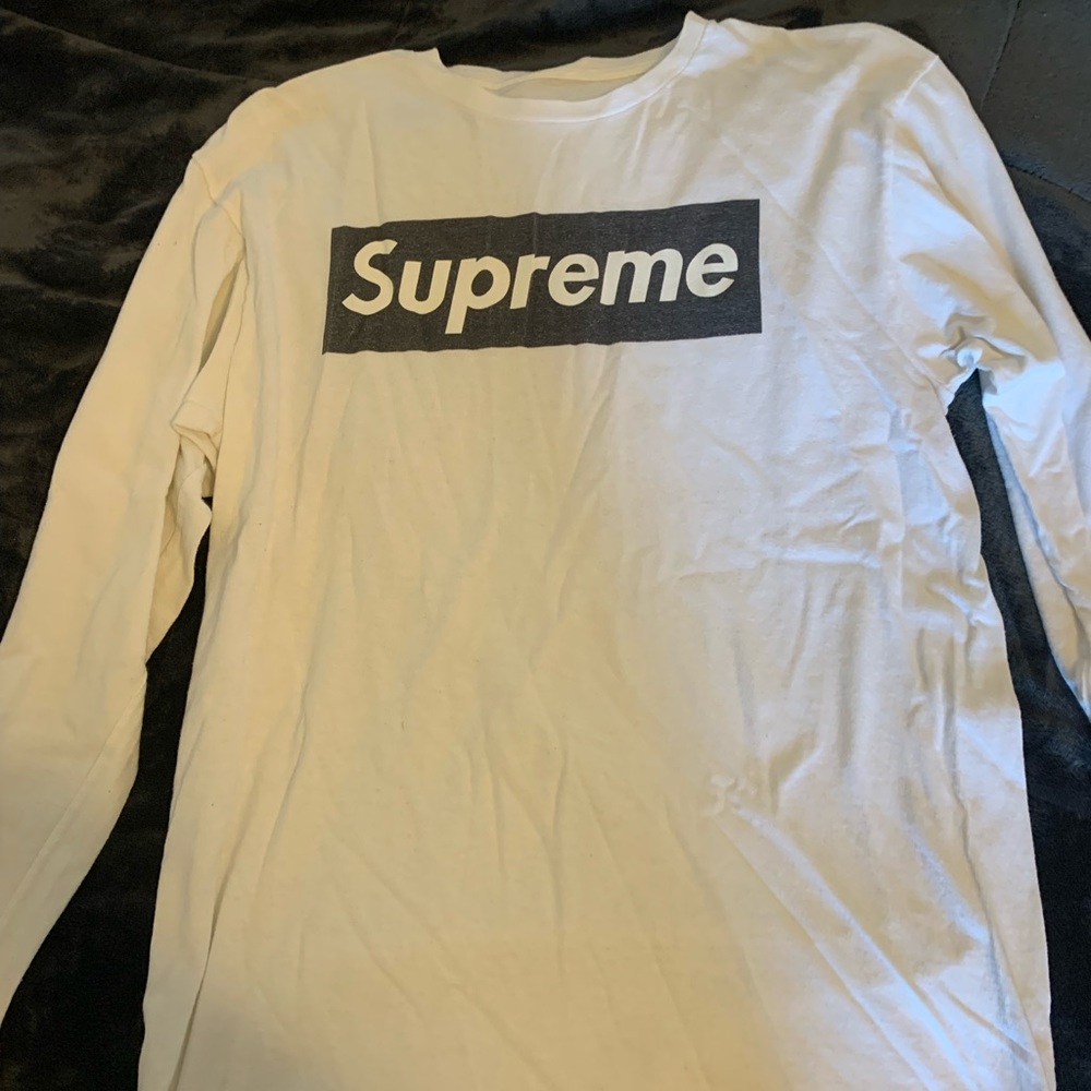 White Long-Sleeve Supreme Shirt